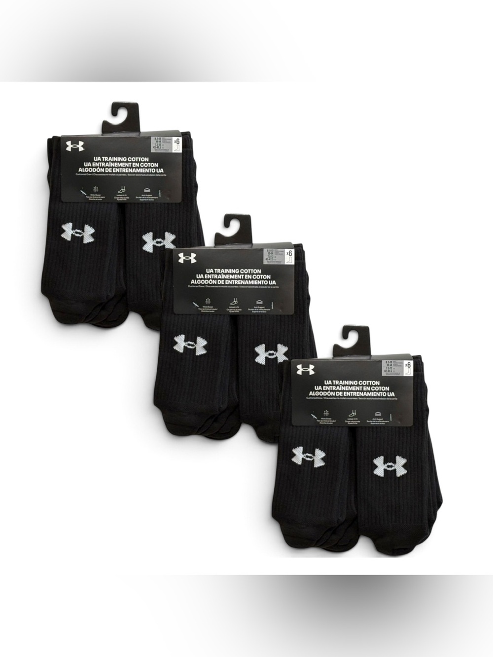 Under Armour Training cotton cushioned crew socks black 18 pairs